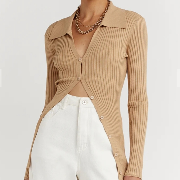 DISSH Camel Rib Knit Cardigan - Picture 2 of 5